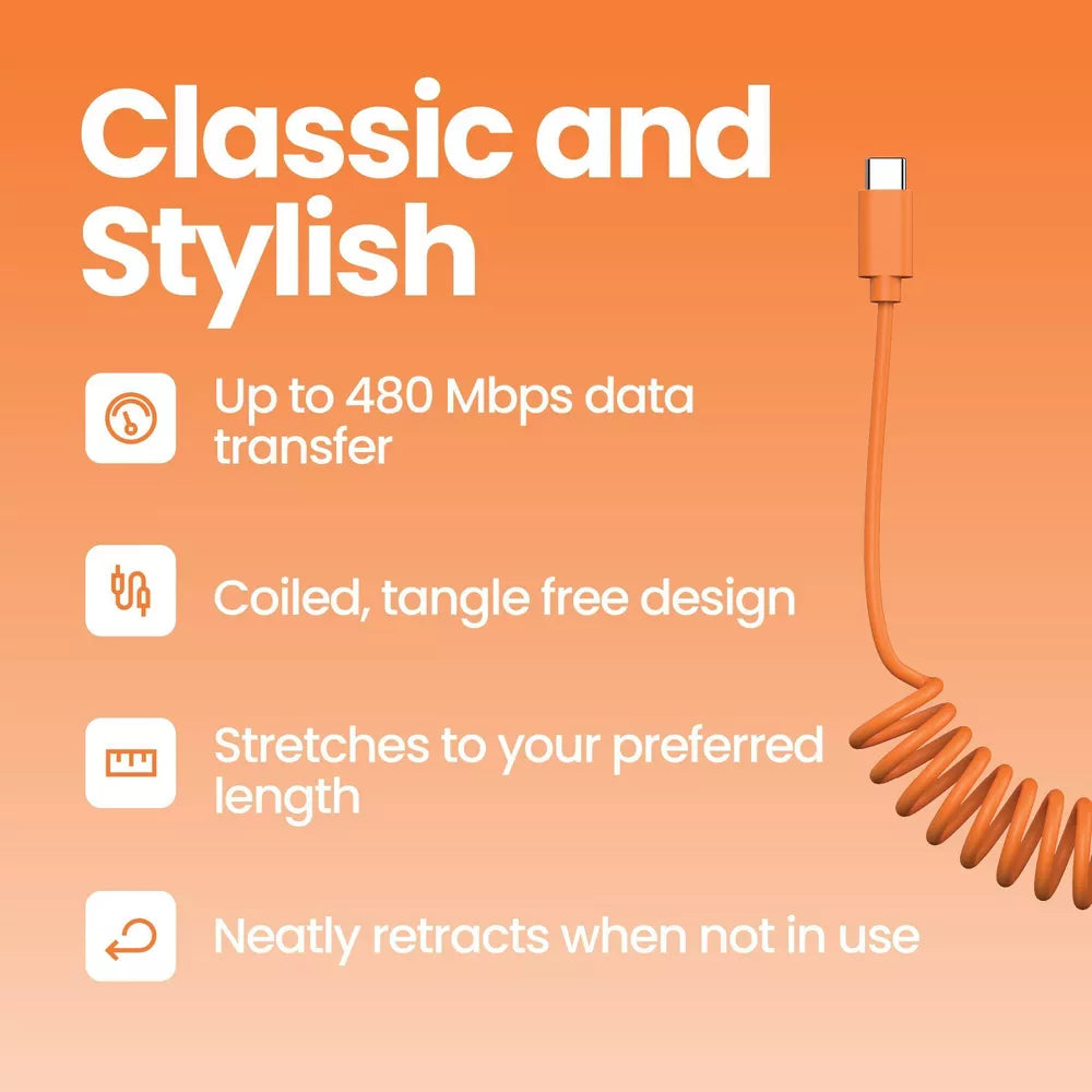 USB-C to USB-C Coiled Data Cable